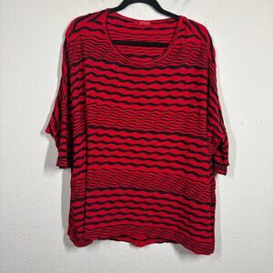Tianello Womens Size Small Chili Blouse Red Black Stripe Layering Pullover